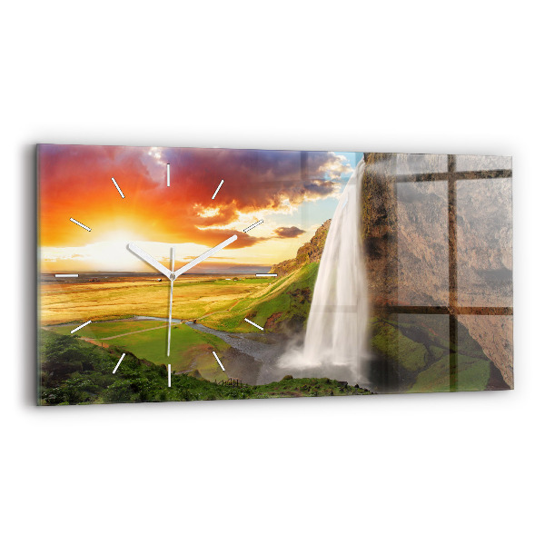 Horizontal wall clock Waterfall in Iceland