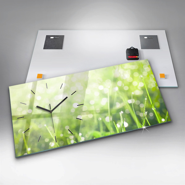 Horizontal wall clock Green grass
