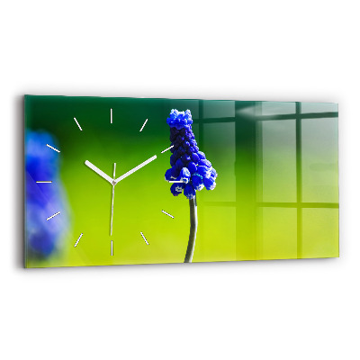 Horizontal wall clock Blue flowers