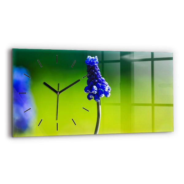 Horizontal wall clock Blue flowers