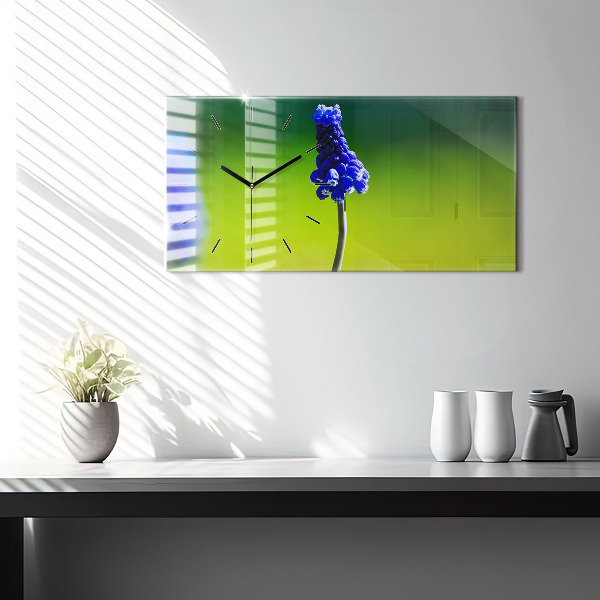 Horizontal wall clock Blue flowers