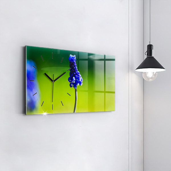 Horizontal wall clock Blue flowers