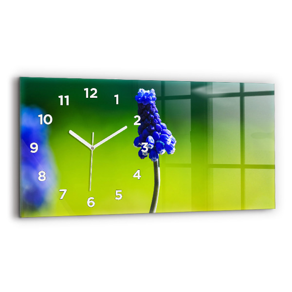 Horizontal wall clock Blue flowers