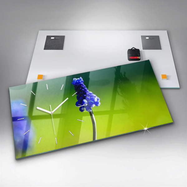 Horizontal wall clock Blue flowers