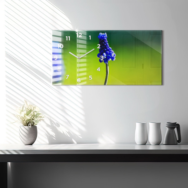 Horizontal wall clock Blue flowers