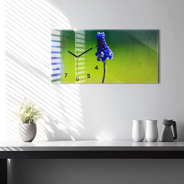 Horizontal wall clock Blue flowers