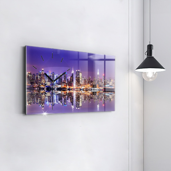Horizontal wall clock New York at night