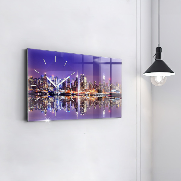 Horizontal wall clock New York at night