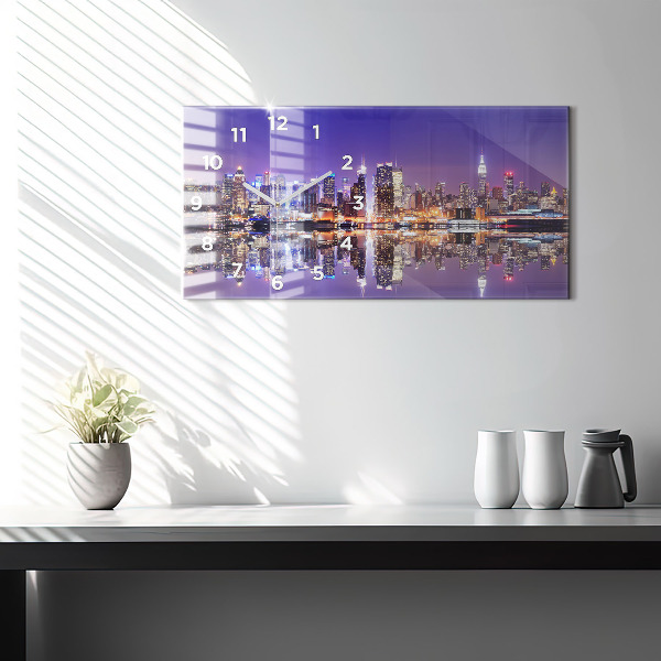 Horizontal wall clock New York at night