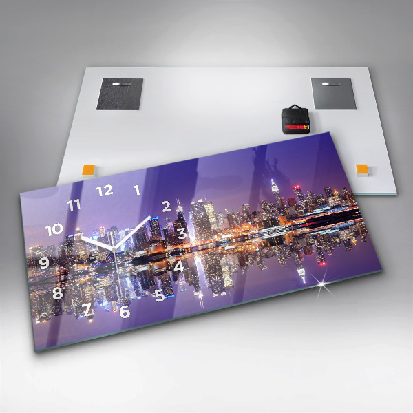 Horizontal wall clock New York at night