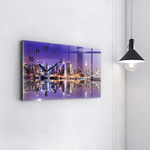 Horizontal wall clock New York at night