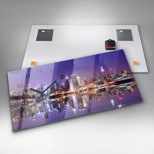 Horizontal wall clock New York at night