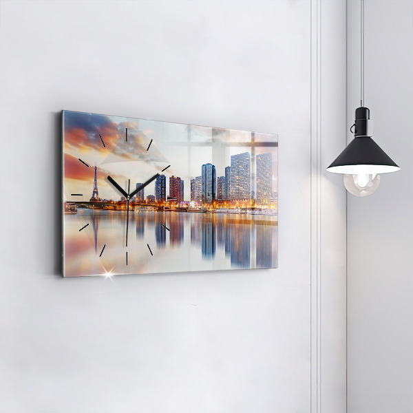 Horizontal wall clock Panorama with the Eiffel Tower