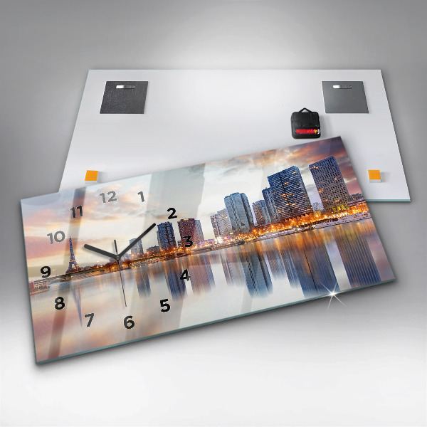 Horizontal wall clock Panorama with the Eiffel Tower
