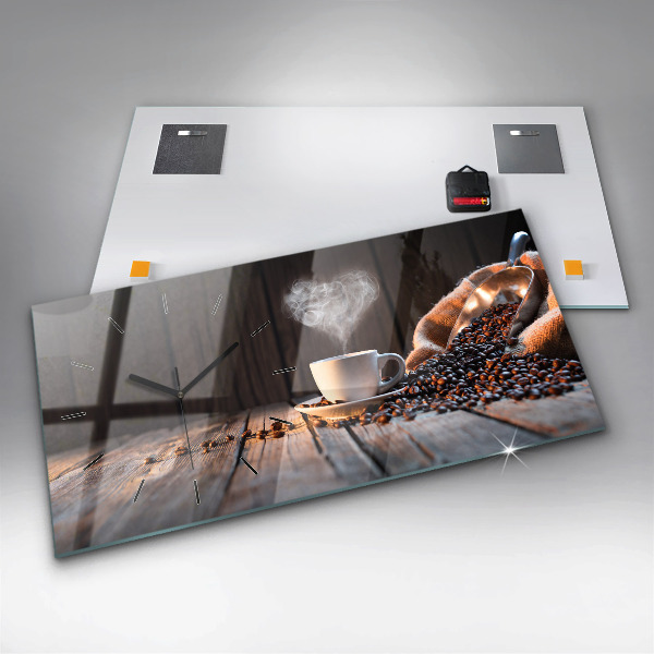 Horizontal wall clock A cup of coffee