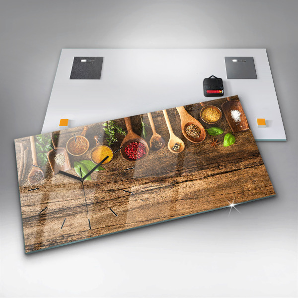 Horizontal wall clock Spoons of spices
