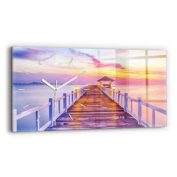 Horizontal wall clock The bridge in the port in the evening