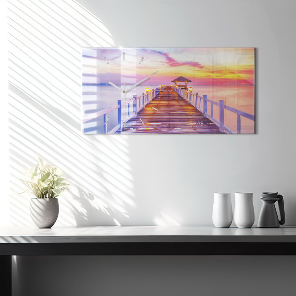 Horizontal wall clock The bridge in the port in the evening