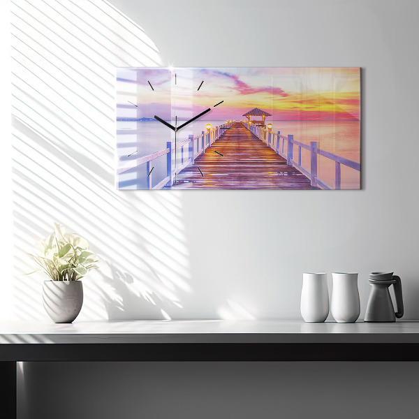 Horizontal wall clock The bridge in the port in the evening