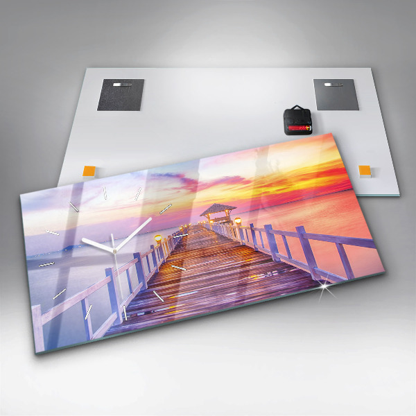 Horizontal wall clock The bridge in the port in the evening