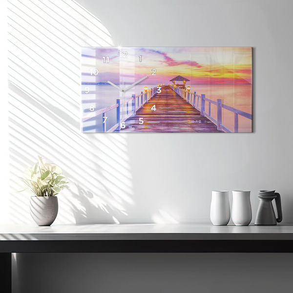 Horizontal wall clock The bridge in the port in the evening