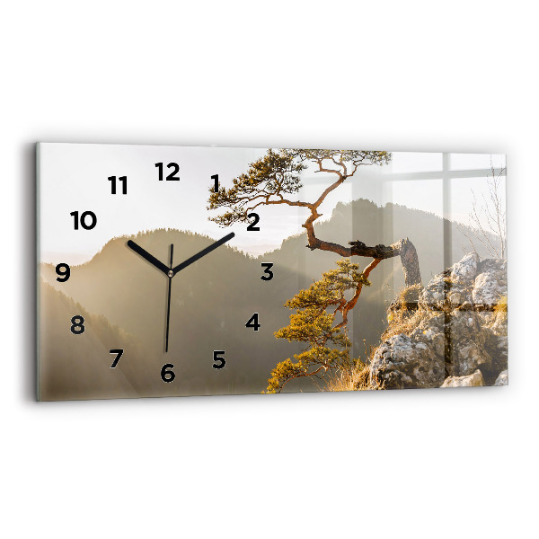 Horizontal wall clock A tree in the mountains