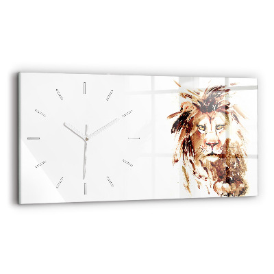 Horizontal wall clock Illustration of a brown lion