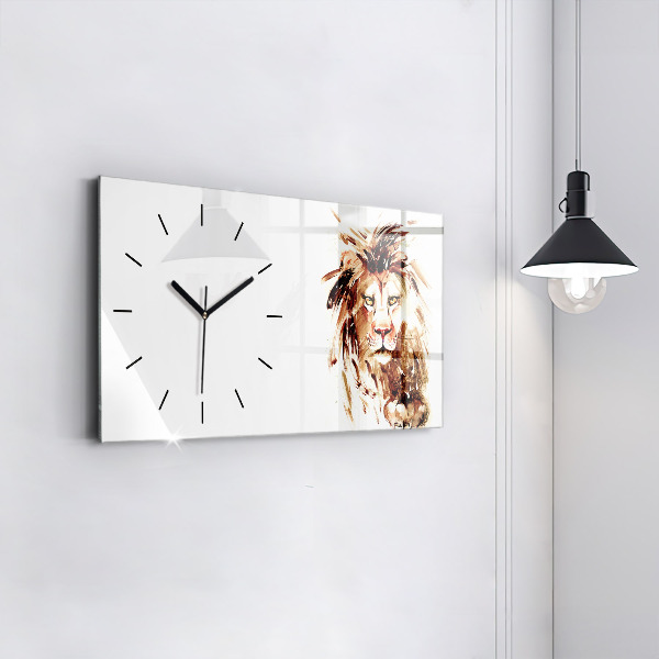 Horizontal wall clock Illustration of a brown lion
