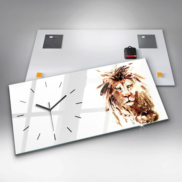 Horizontal wall clock Illustration of a brown lion