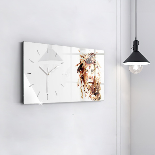 Horizontal wall clock Illustration of a brown lion