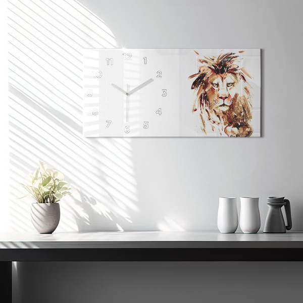 Horizontal wall clock Illustration of a brown lion