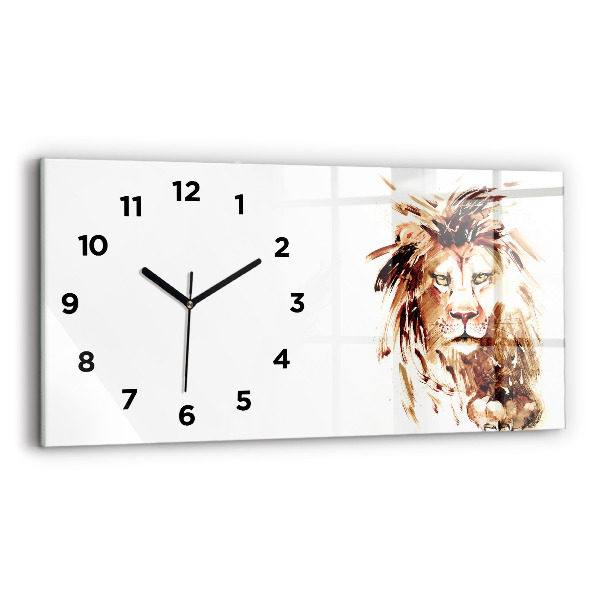 Horizontal wall clock Illustration of a brown lion