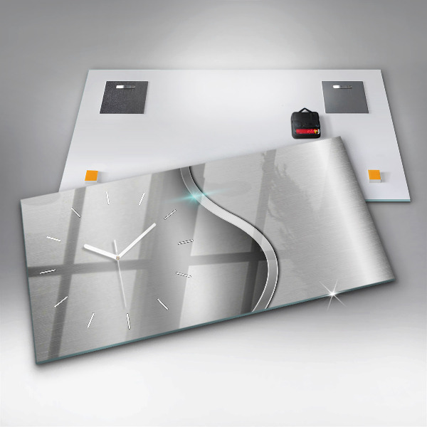 Horizontal wall clock Gray metal abstraction