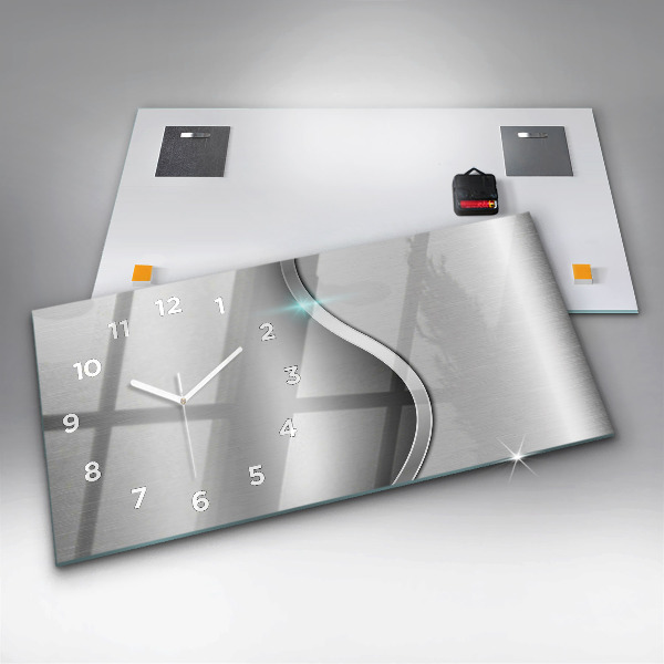 Horizontal wall clock Gray metal abstraction