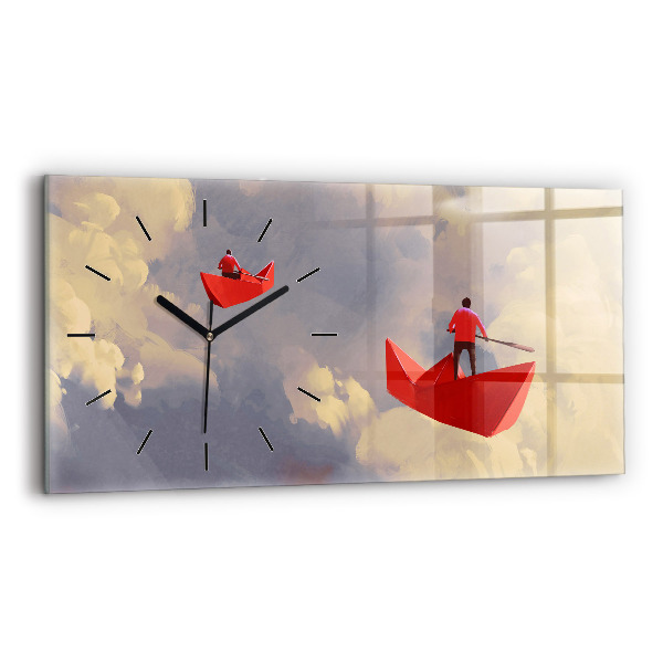 Horizontal wall clock Paper ships