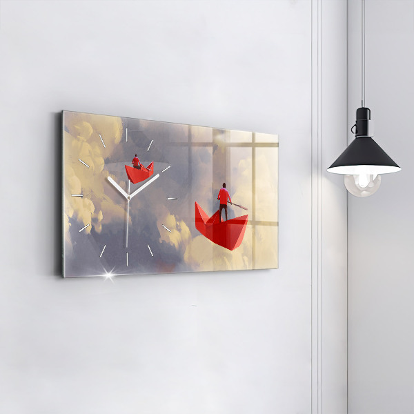 Horizontal wall clock Paper ships