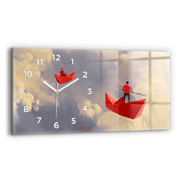 Horizontal wall clock Paper ships