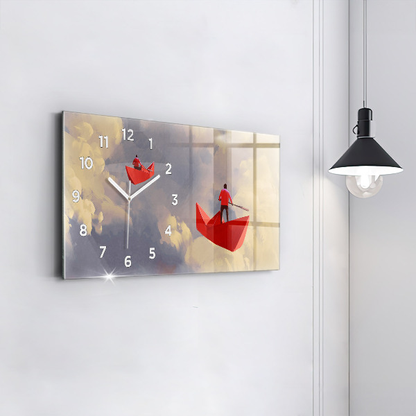 Horizontal wall clock Paper ships