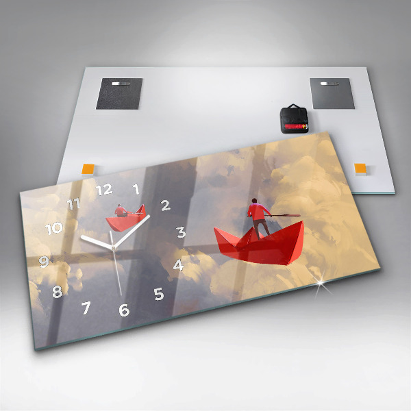 Horizontal wall clock Paper ships