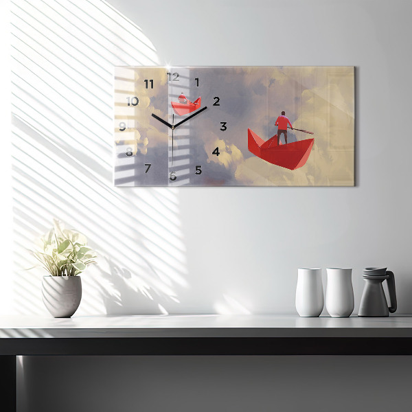 Horizontal wall clock Paper ships
