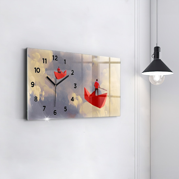 Horizontal wall clock Paper ships