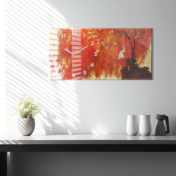 Horizontal wall clock Bride in autumn