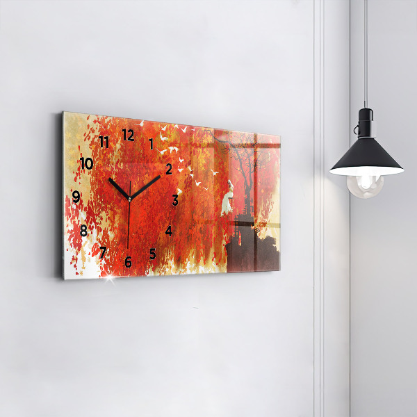 Horizontal wall clock Bride in autumn