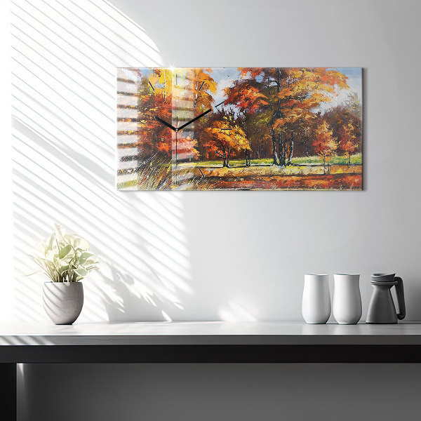 Horizontal wall clock Autumn landscape with a river
