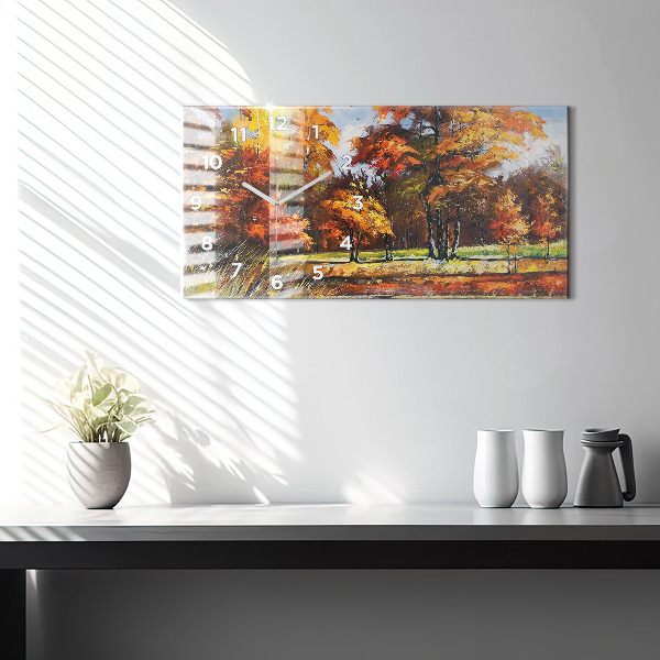 Horizontal wall clock Autumn landscape with a river
