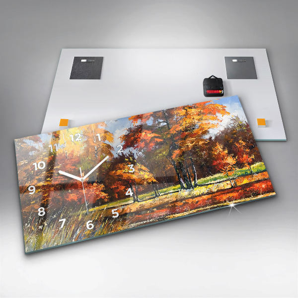 Horizontal wall clock Autumn landscape with a river