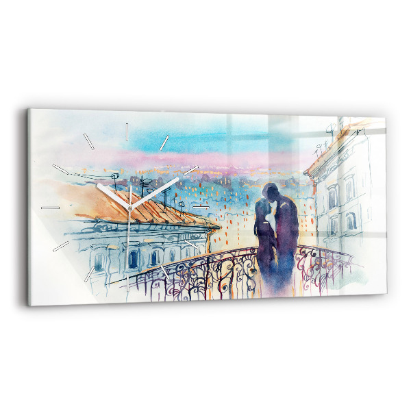 Horizontal wall clock People in watercolor