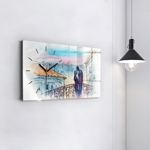 Horizontal wall clock People in watercolor