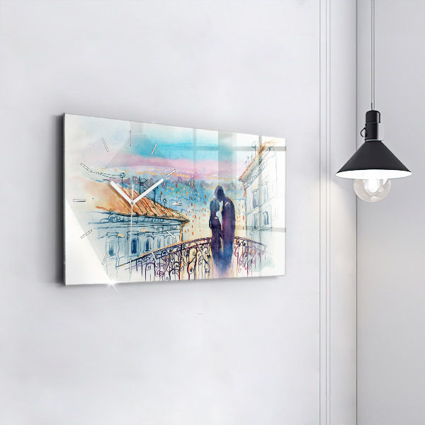 Horizontal wall clock People in watercolor