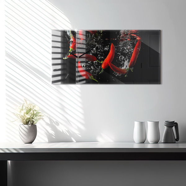 Horizontal wall clock Peppers in water